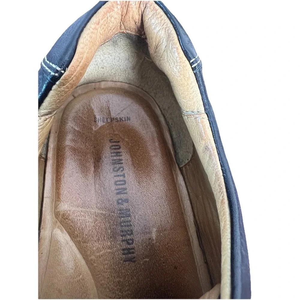 Johnston & Murphy Mens 10 M Black Leather Bicycle Toe Oxford Shoes